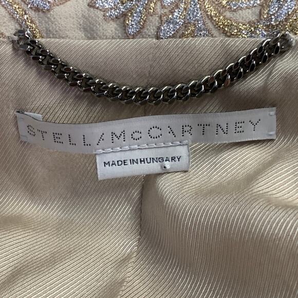 2 Metallic Gold Silver Polyamide Blend Jacquard Peak Lapel Pantsuit - Picture 8 of 16